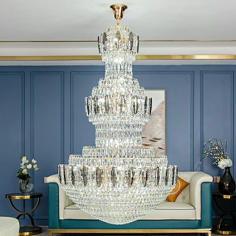 Golden Era Grand Cascade Fountain Smoky and Clear Crystal Chandelier for High-ceiling