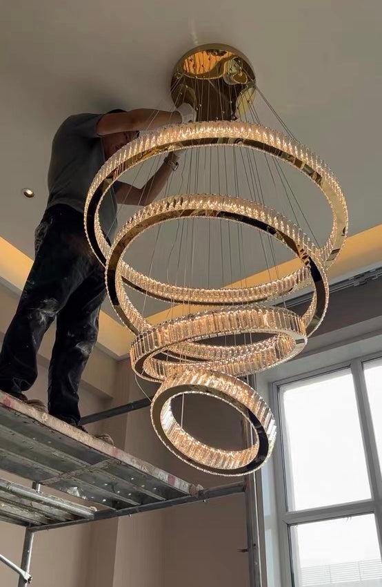 Modern Front Entryway Chandelier 3/4/5/6/7 Rings Crystal Gold/ Chrome Finish Ceiling Lamp - Richardrider