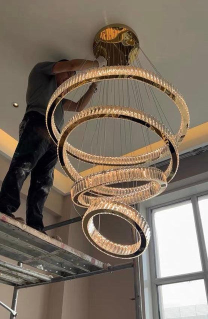 Modern Front Entryway Chandelier 3/4/5/6/7 Rings Crystal Gold/ Chrome Finish Ceiling Lamp - Richardrider