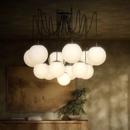 Art Crystal Ball Spider Chandelier Opal Matte Glass - Richardrider