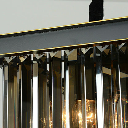 Fashion Kitchen Island Crystal Chandelier In Black/ Smoky Gray Finish Two Tiers Rectangle Chain Pendant Light/ Lamp For Long Dining Table