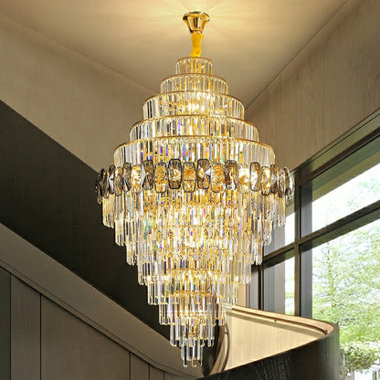 Fashion Large Staircase Chandelier For Foyer Living Room Entrance Crystal Ceiling Light Fixture In Gold Finish - Richardrider