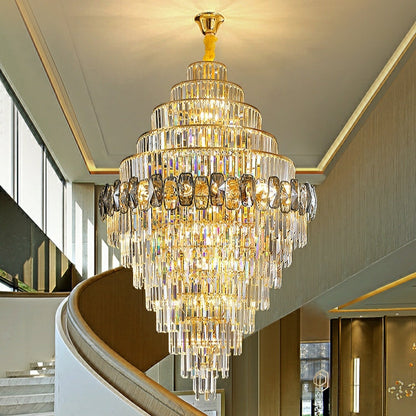 Fashion Large Staircase Chandelier For Foyer Living Room Entrance Crystal Ceiling Light Fixture In Gold Finish - Richardrider