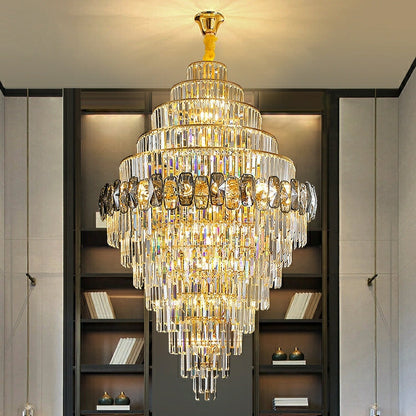 Fashion Large Staircase Chandelier For Foyer Living Room Entrance Crystal Ceiling Light Fixture In Gold Finish - Richardrider