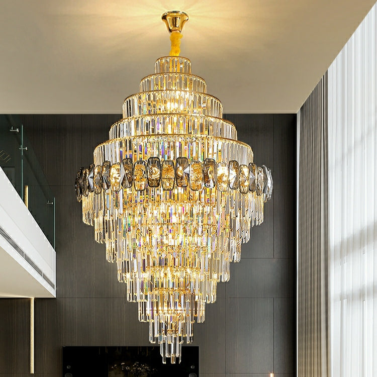 Fashion Large Staircase Chandelier For Foyer Living Room Entrance Crystal Ceiling Light Fixture In Gold Finish - Richardrider