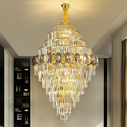 Fashion Large Staircase Chandelier For Foyer Living Room Entrance Crystal Ceiling Light Fixture In Gold Finish - Richardrider