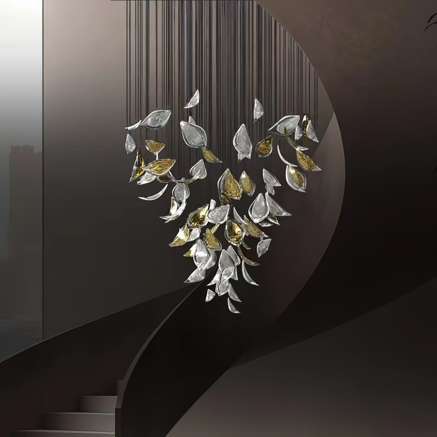 Floating Leaves Meteor Shower Crystal Spiral Chandelier
