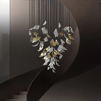 Floating Leaves Meteor Shower Crystal Spiral Chandelier