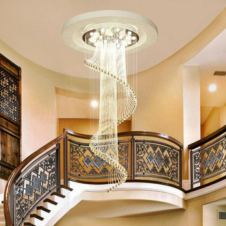 Flush Mounted Spiral Crystal Drops Chandelier Round LED Ceiling Lighting Fixture For Foyer Staircase/ Hotel Entrance - Richardrider