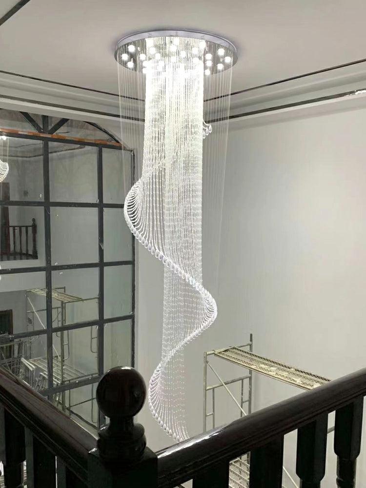 Flush Mounted Spiral Crystal Drops Chandelier Round LED Ceiling Lighting Fixture For Foyer Staircase/ Hotel Entrance - Richardrider