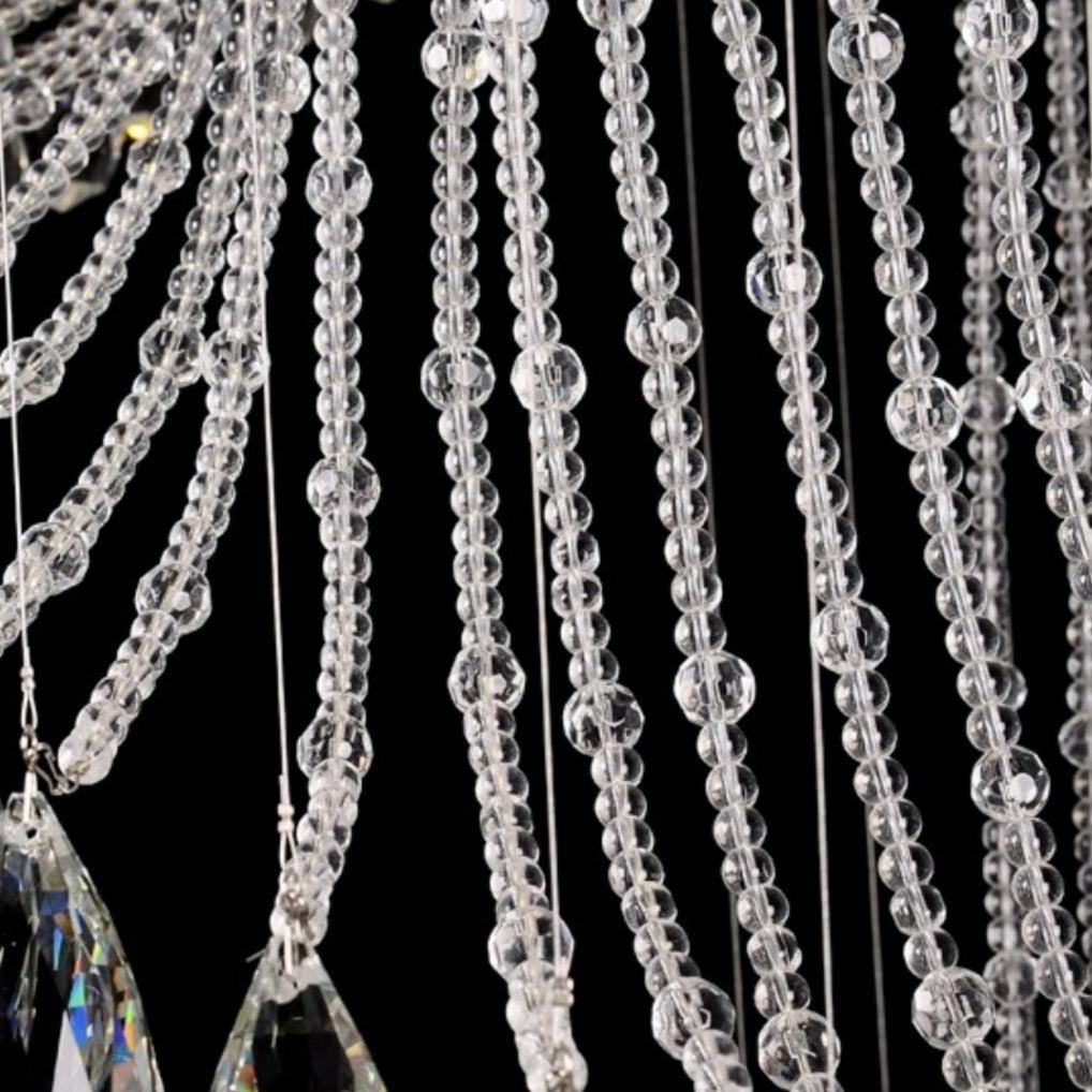 Flush Mounted Spiral Crystal Drops Chandelier Round LED Ceiling Lighting Fixture For Foyer Staircase/ Hotel Entrance - Richardrider