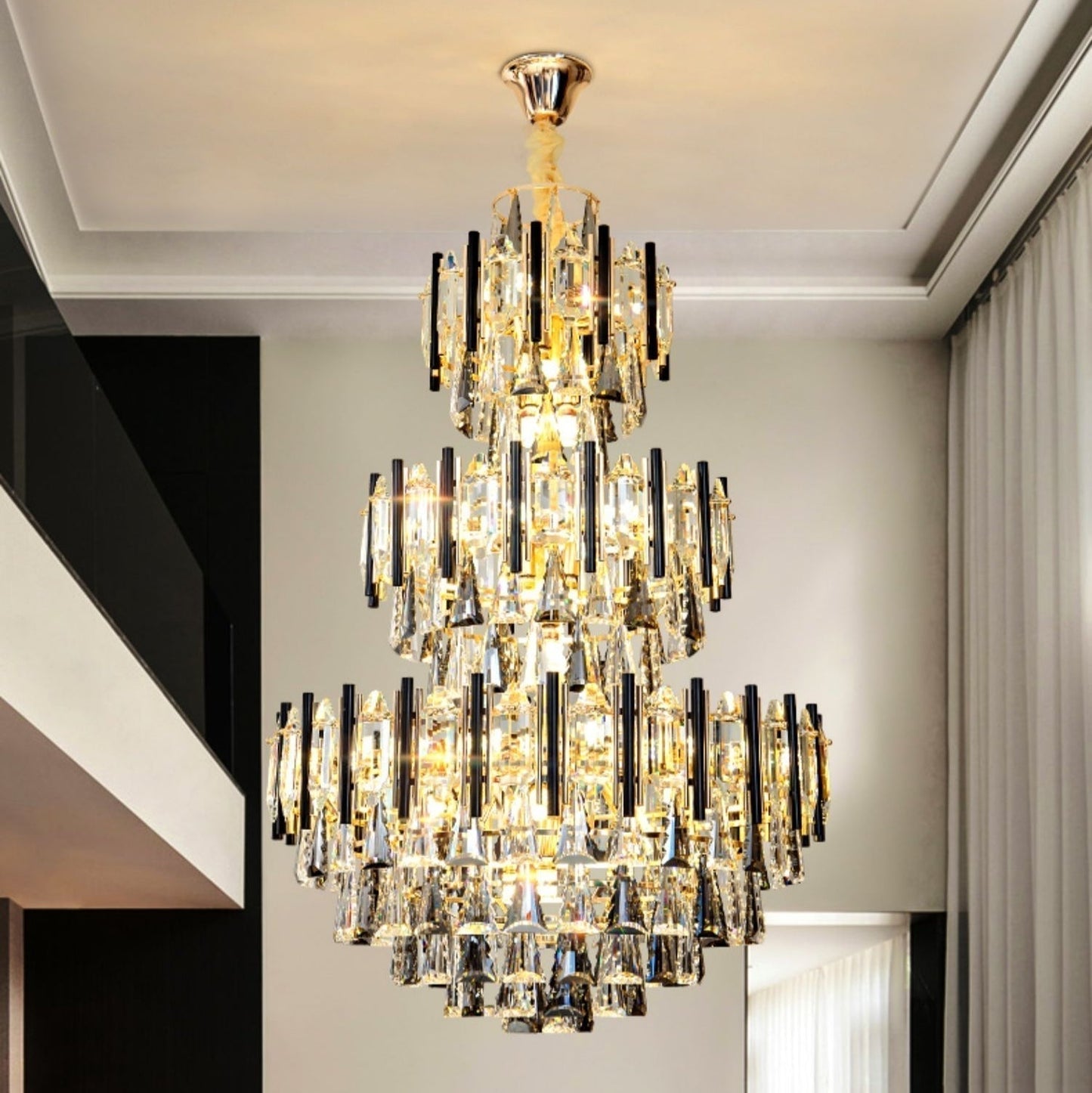 Foyer 3 Layers Extra Large Crystal Chandelier For Living Room Staircase Ceiling Lighting Fixture - Richardrider