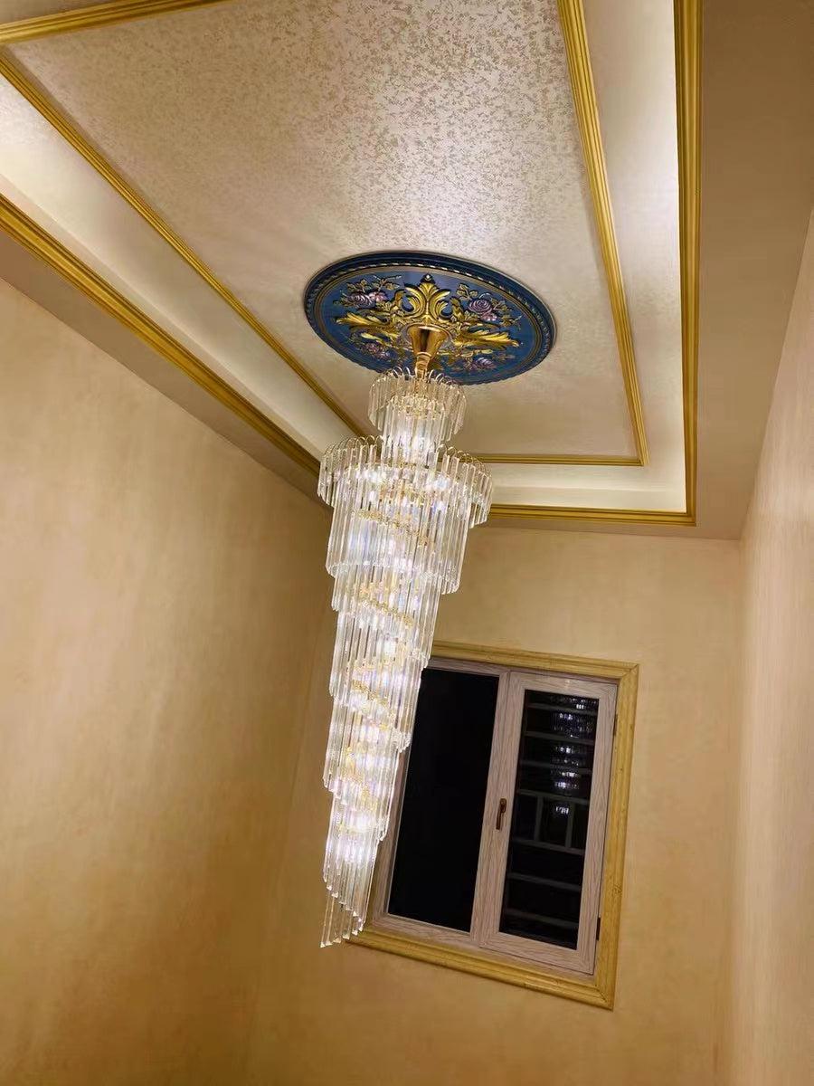 Tiered Foyer Staircase Spiral Crystal Chandelier Hotel Hall/ Entrance High Ceiling Pendant Lighting Fixture - Richardrider