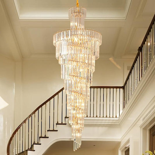 Tiered Foyer Staircase Spiral Crystal Chandelier Hotel Hall/ Entrance High Ceiling Pendant Lighting Fixture - Richardrider