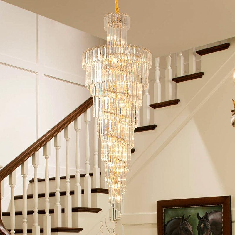 Tiered Foyer Staircase Spiral Crystal Chandelier Hotel Hall/ Entrance High Ceiling Pendant Lighting Fixture - Richardrider