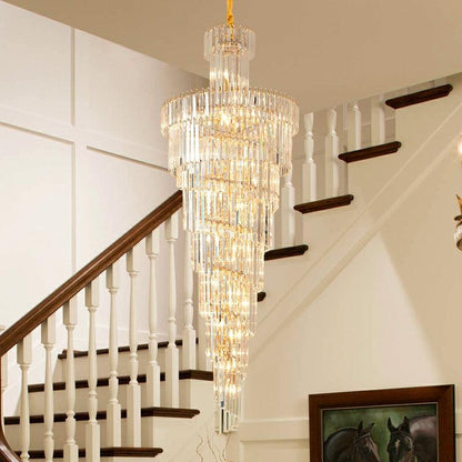 Tiered Foyer Staircase Spiral Crystal Chandelier Hotel Hall/ Entrance High Ceiling Pendant Lighting Fixture - Richardrider