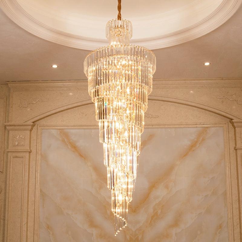 Tiered Foyer Staircase Spiral Crystal Chandelier Hotel Hall/ Entrance High Ceiling Pendant Lighting Fixture - Richardrider