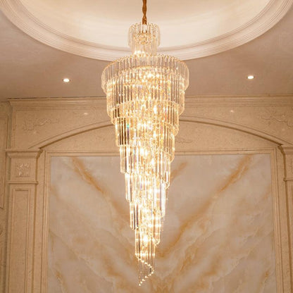 Tiered Foyer Staircase Spiral Crystal Chandelier Hotel Hall/ Entrance High Ceiling Pendant Lighting Fixture - Richardrider