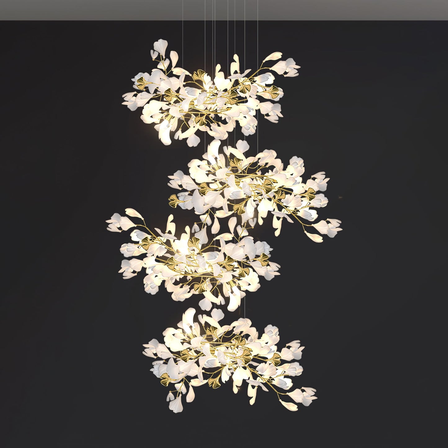 Gingko Leaves Ceramics Spiral Branch Chandelier