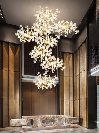 Gingko Leaves Ceramics Spiral Branch Chandelier