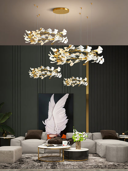 Gingko Leaves Ceramics Spiral Branch Chandelier