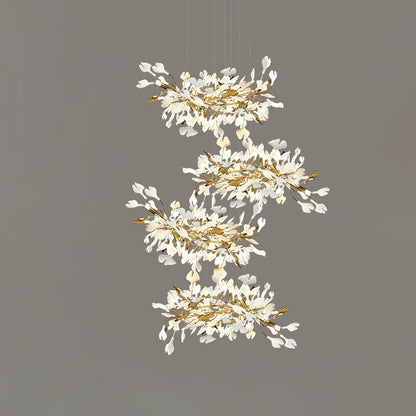 Gingko Leaves Ceramics Spiral Branch Chandelier