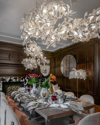 Gingko Leaves Ceramics Spiral Branch Chandelier
