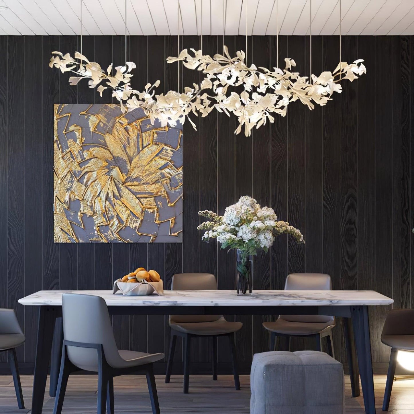 Double Layer Combination Gingko Ceramic Branch Chandelier