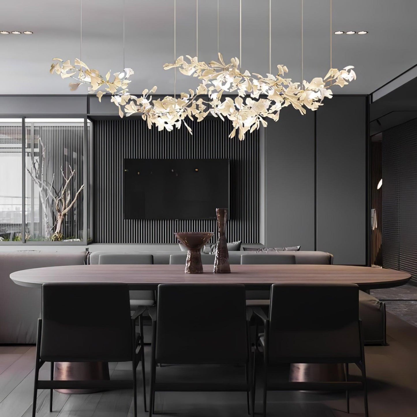 Double Layer Combination Gingko Ceramic Branch Chandelier