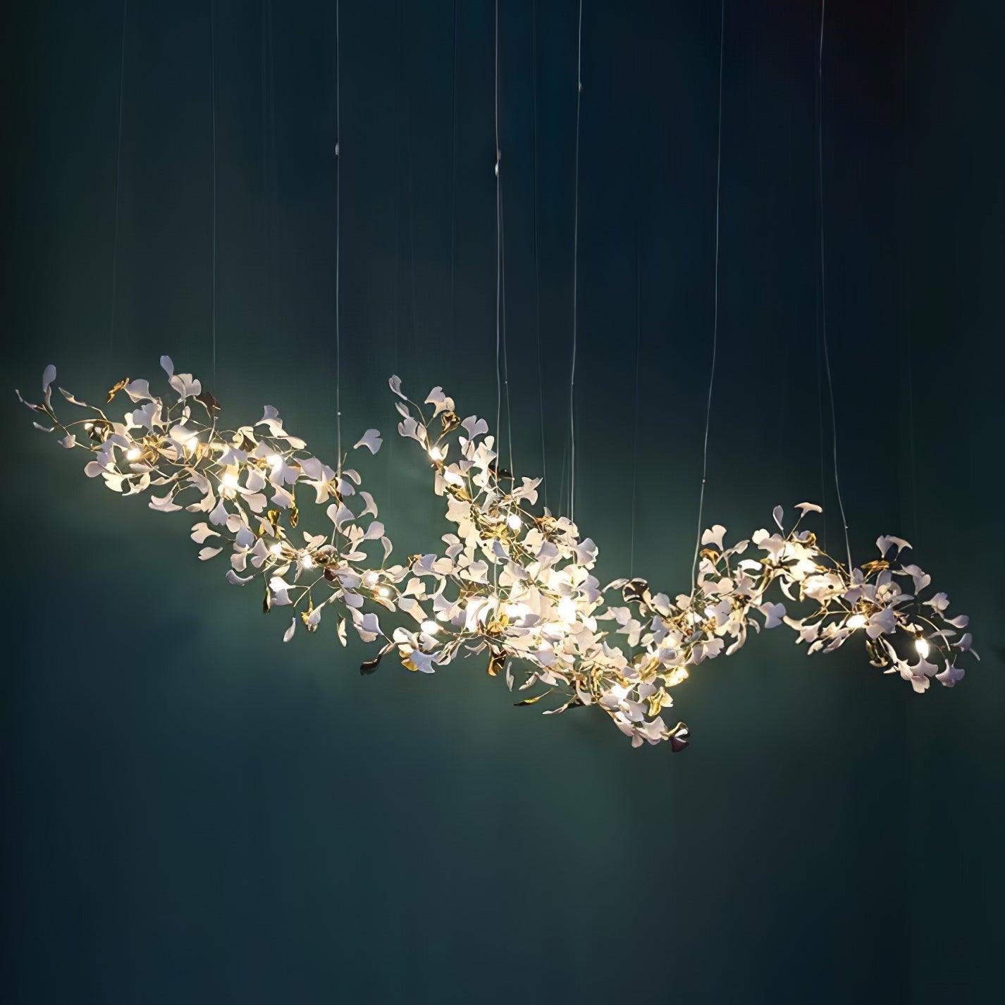Double Layer Combination Gingko Ceramic Branch Chandelier