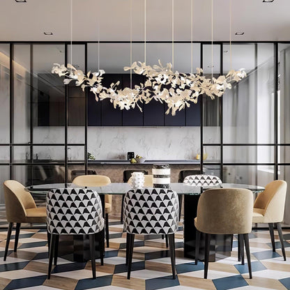 Double Layer Combination Gingko Ceramic Branch Chandelier