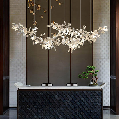 Double Layer Combination Gingko Ceramic Branch Chandelier