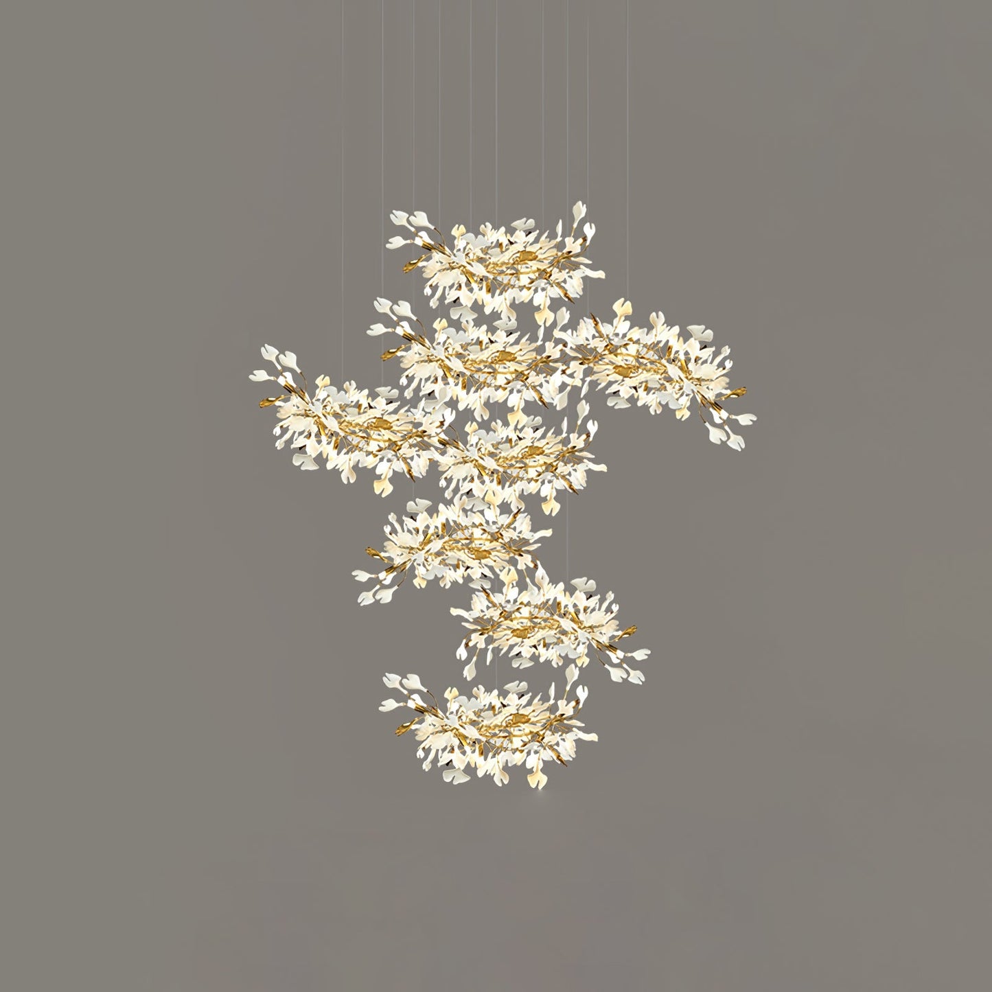 Gingko Leaves Ceramics Spiral Branch Chandelier