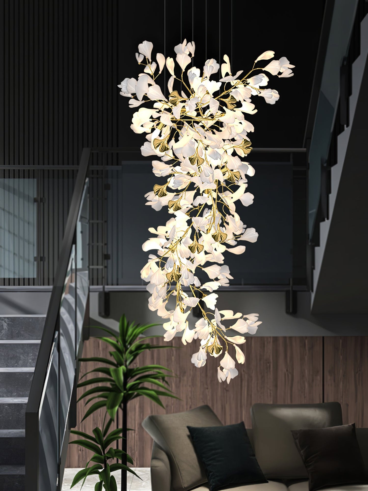 Gingko Ceramic Branch Chandelier Z