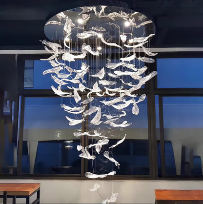 Galaxy Glass Feathers Flying Chandelier