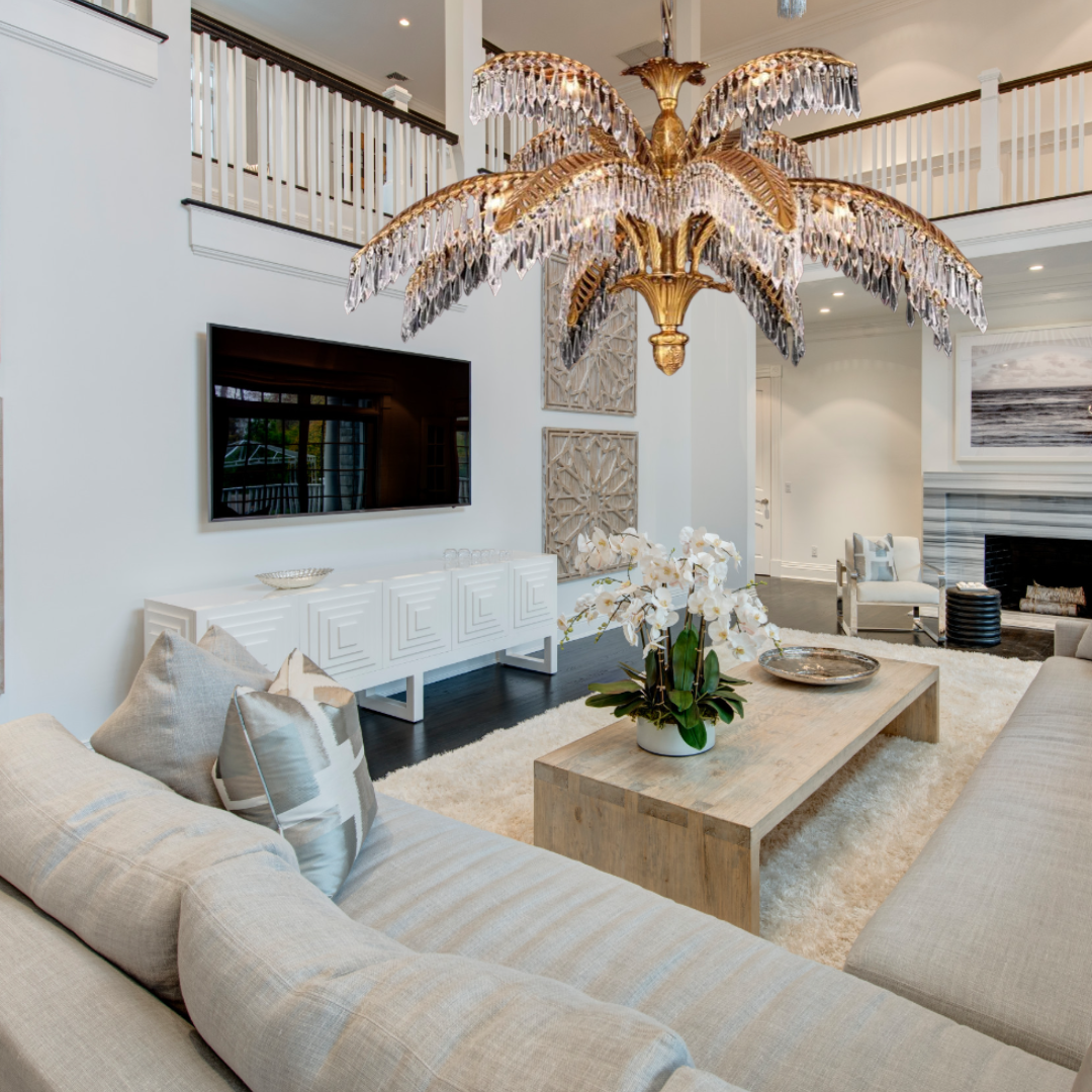 Luxury Palm Tree Crystal Chandelier in Brass for Living Room and Low Ceiling Spaces - Richardrider