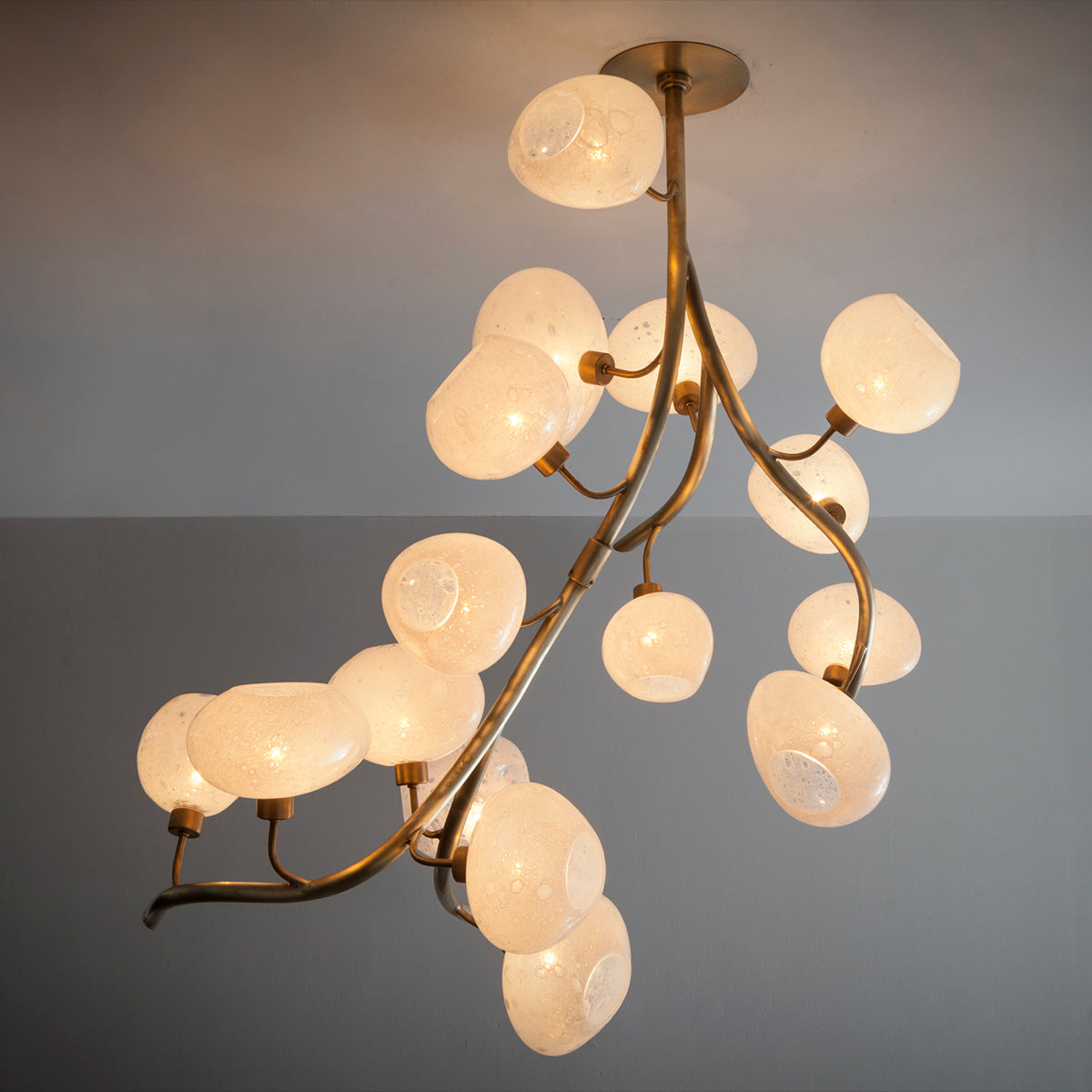 Modern Chandelier with Irregular Glass Lampshades and Brass Branches - Richardrider