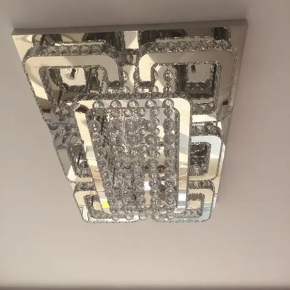 Luxury Rectangular Dimmable Crystal Flush Mount Chandelier