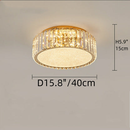 Hotel Gold Flush Mount Ceiling Lighting Fixture Round Crystal Chandelier For Bedroom