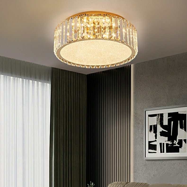 Hotel Gold Flush Mount Ceiling Lighting Fixture Round Crystal Chandelier For Bedroom