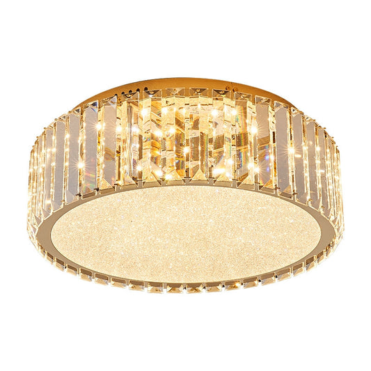 Hotel Gold Flush Mount Ceiling Lighting Fixture Round Crystal Chandelier For Bedroom