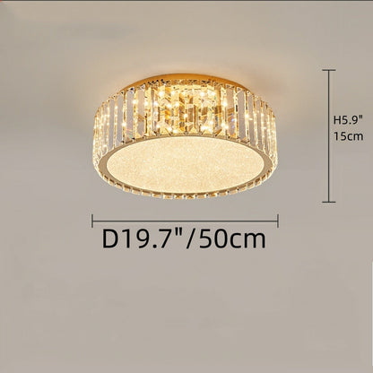 Hotel Gold Flush Mount Ceiling Lighting Fixture Round Crystal Chandelier For Bedroom