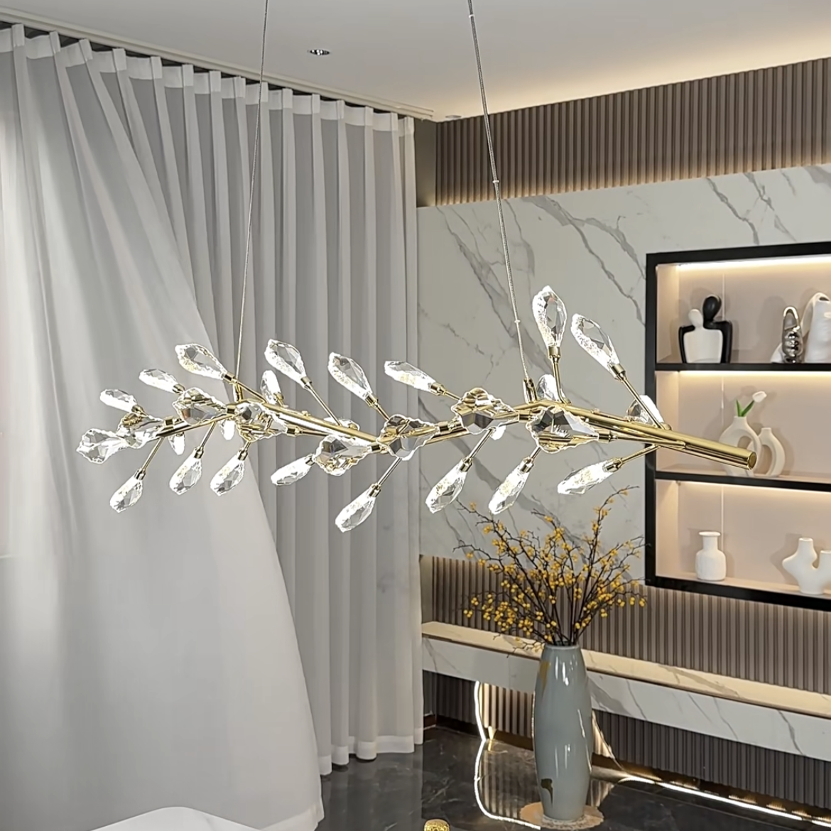 Sleek Modern Branch Crystal Leaves Linear Chandelier for Kitchen Island and Dining Room - Richardrider