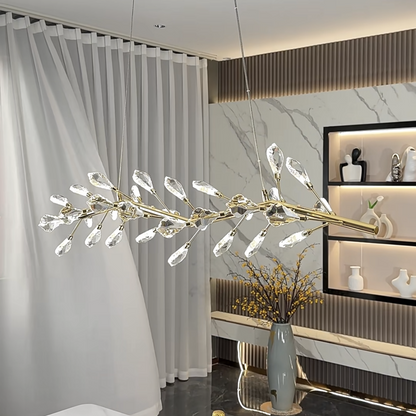 Sleek Modern Branch Crystal Leaves Linear Chandelier for Kitchen Island and Dining Room - Richardrider