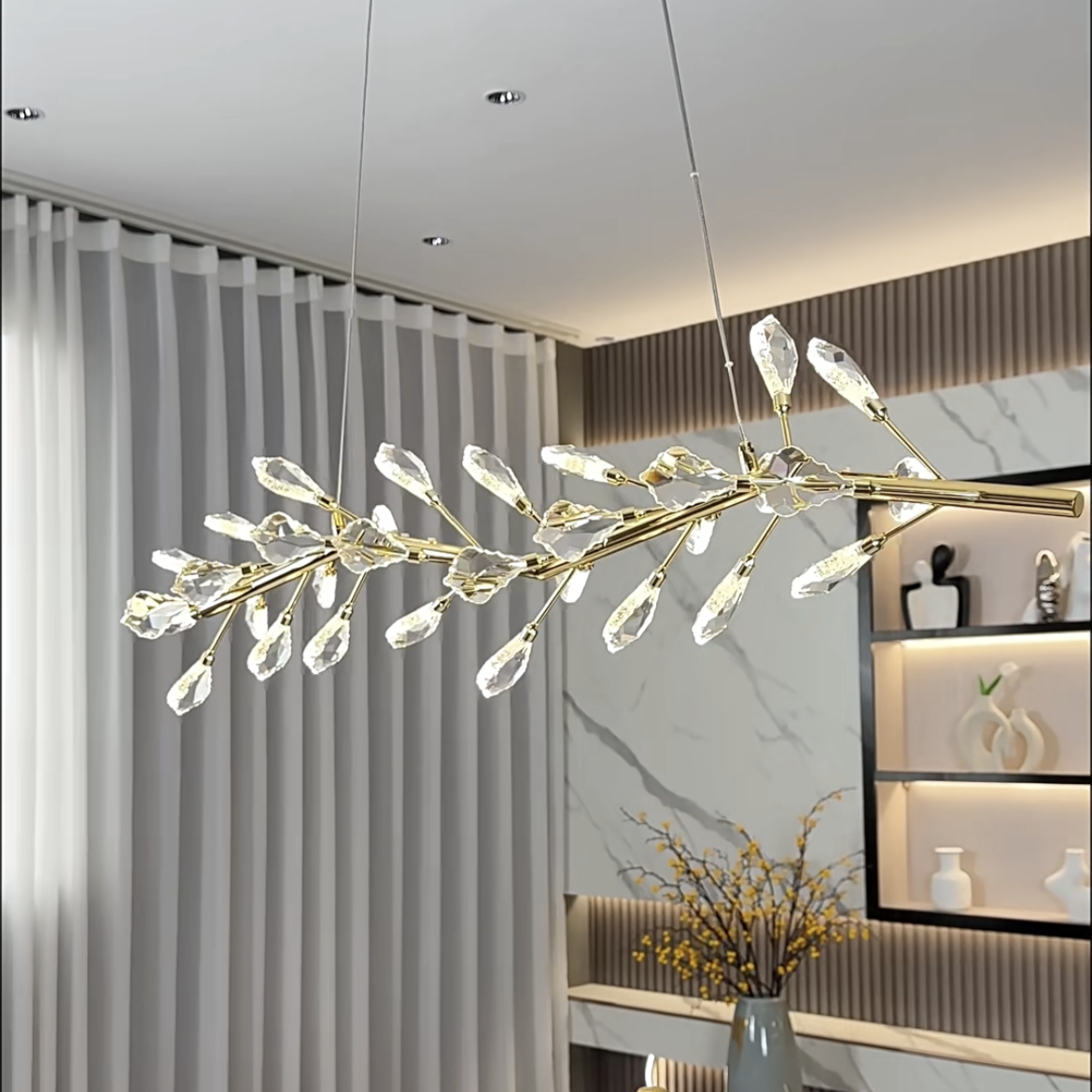 Sleek Modern Branch Crystal Leaves Linear Chandelier for Kitchen Island and Dining Room - Richardrider