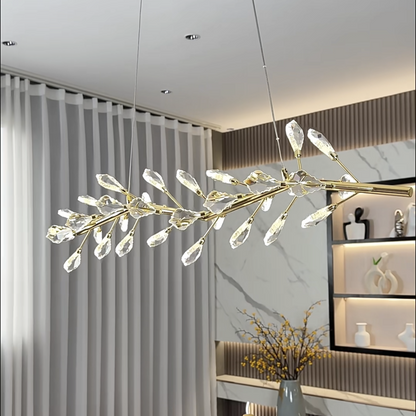 Sleek Modern Branch Crystal Leaves Linear Chandelier for Kitchen Island and Dining Room - Richardrider