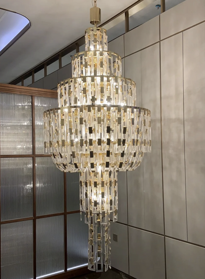 Luxury Multi-tiered Crystal Glass Buckles Chandelier for High-ceiling