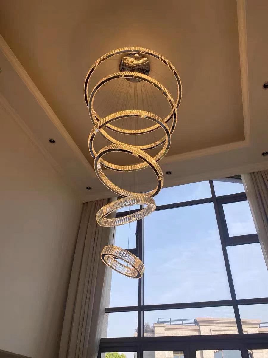 Modern Front Entryway Chandelier 3/4/5/6/7 Rings Crystal Gold/ Chrome Finish Ceiling Lamp - Richardrider