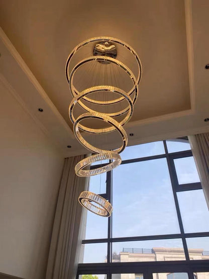 Modern Front Entryway Chandelier 3/4/5/6/7 Rings Crystal Gold/ Chrome Finish Ceiling Lamp - Richardrider
