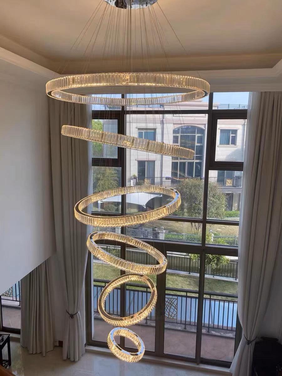 Modern Front Entryway Chandelier 3/4/5/6/7 Rings Crystal Gold/ Chrome Finish Ceiling Lamp - Richardrider